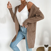 women's sunken stripe knit hooded cardigan, view 10 - MRSLM