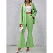 green bell sleeve suit top and bell-bottom pants set, view 6 - MRSLM