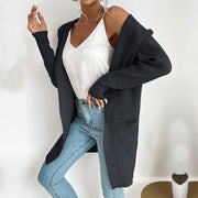 women's sunken stripe knit hooded cardigan, view 2 - MRSLM