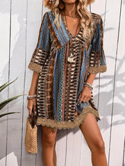 v-neck printed casual loose dress, view 8 - MRSLM