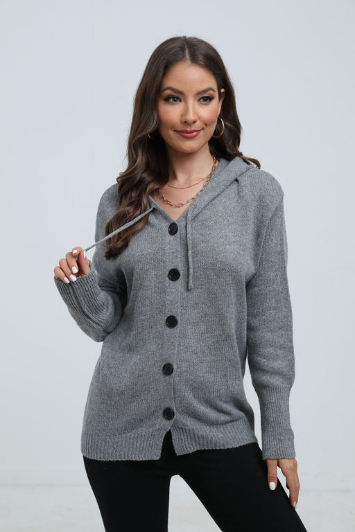 women's hooded single-breasted knit sweater, view 8 - MRSLM