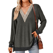 women's v-neck lace trim t-shirt, view 3 - MRSLM