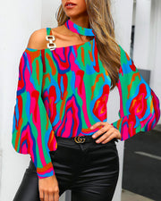 women's printed metal buckle halter shirt, view 6 - MRSLM