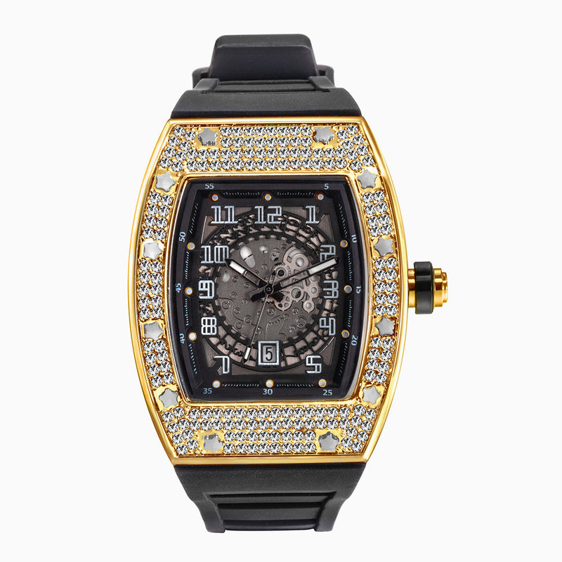 full crystal tonneau men's quartz watch, view 4 - MRSLM