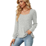 women's ribbed square collar long sleeve top, view 5 - MRSLM