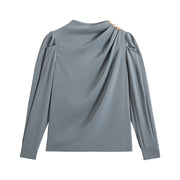 women's stand collar lantern sleeve shirt, view 4 - MRSLM