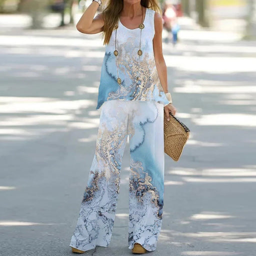 women's printed vest and trousers casual set - MRSLM