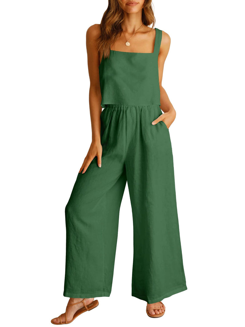 cotton linen camisole and wide leg pants set, view 6 - MRSLM