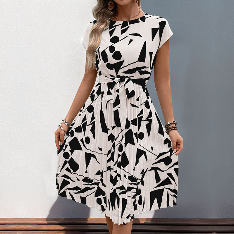 geometric pleated summer dress, view 8 - MRSLM