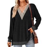 women's v-neck lace trim t-shirt, view 2 - MRSLM