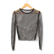 women's mesh rhinestone long sleeve top, view 7 - MRSLM