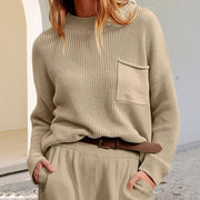 women's round neck pocket sweater, view 2 - MRSLM