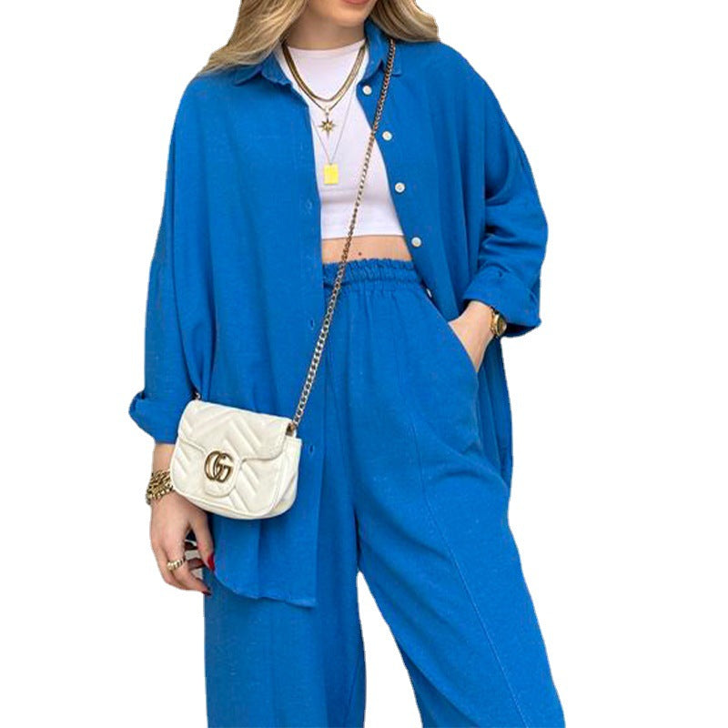 Casual Loose Shirt and High Waist Skinny Pants Two-piece Set