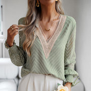 women's v-neck jacquard long sleeve shirt, view 6 - MRSLM