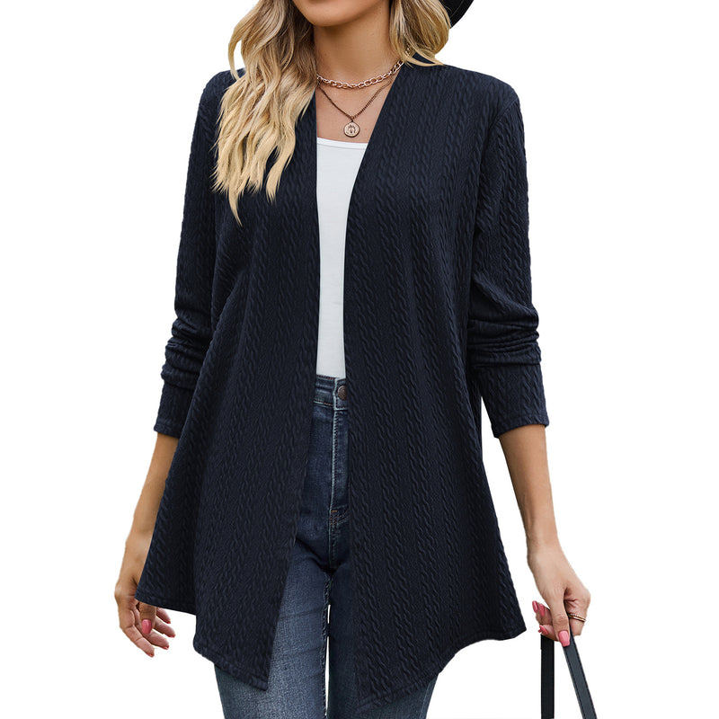 women's cotton twist knit long sleeve coat, view 4 - MRSLM