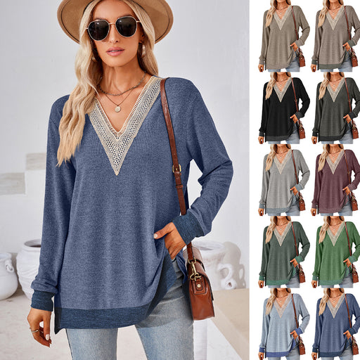 women's v-neck lace trim t-shirt - MRSLM
