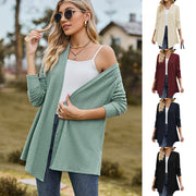 women's cotton twist knit long sleeve coat, view 2 - MRSLM
