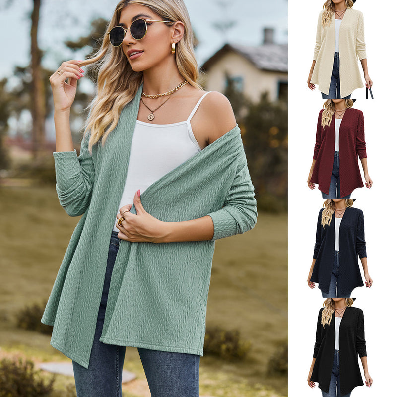 women's cotton twist knit long sleeve coat, view 2 - MRSLM