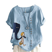 women's cartoon print loose cotton t-shirt, view 2 - MRSLM