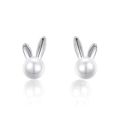 s925 silver rabbit pearl stud earrings, view 6 - MRSLM