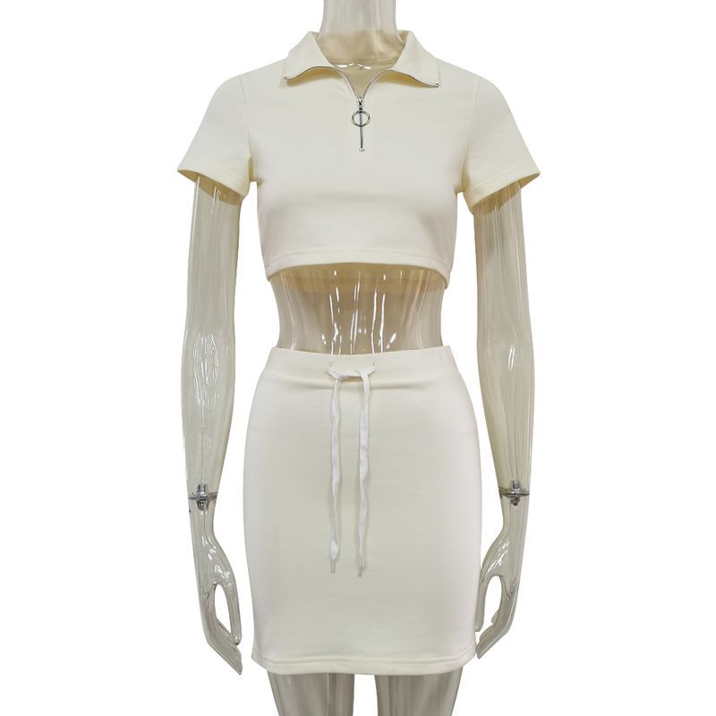 Summer T-shirt Skirt Zipper Short Sleeve Top And Skirt Leisure Sports Suit