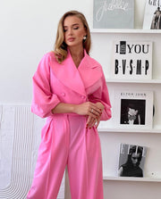 lantern sleeve large lapel coat and pants suit, view 4 - MRSLM