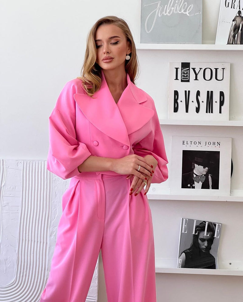 lantern sleeve large lapel coat and pants suit, view 4 - MRSLM