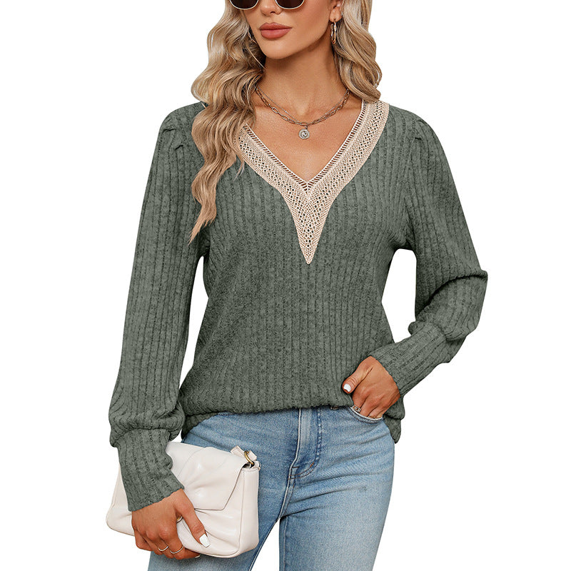 brushed sunken stripe loose long sleeve t-shirt, view 6 - MRSLM