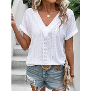 women's v-neck loose 3/4 sleeve t-shirt, view 5 - MRSLM