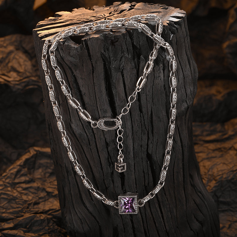 925 silver zircon retro necklace, view 2 - MRSLM