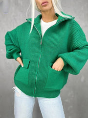 women's zipper knitted cardigan, view 2 - MRSLM