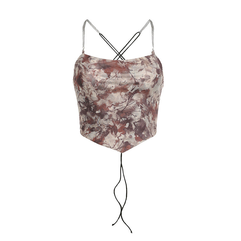 vintage print chain strap camisole, view 2 - MRSLM