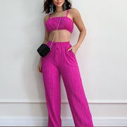 women's suspender top and pleated pants set, view 3 - MRSLM