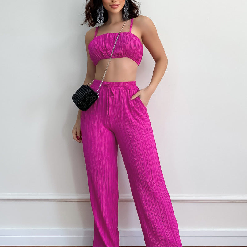 women's suspender top and pleated pants set, view 3 - MRSLM