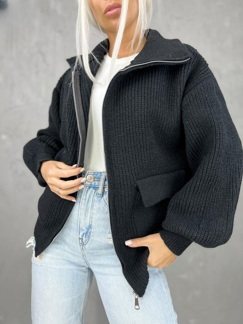 women's zipper knitted cardigan, view 3 - MRSLM
