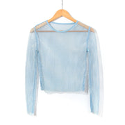 women's mesh rhinestone long sleeve top, view 2 - MRSLM