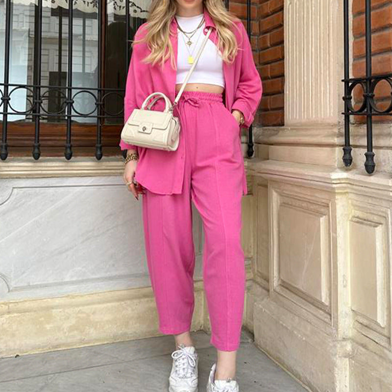 Casual Loose Shirt and High Waist Skinny Pants Two-piece Set