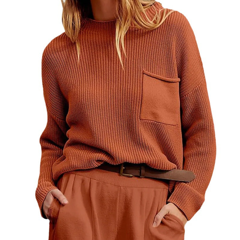 women's round neck pocket sweater, view 5 - MRSLM