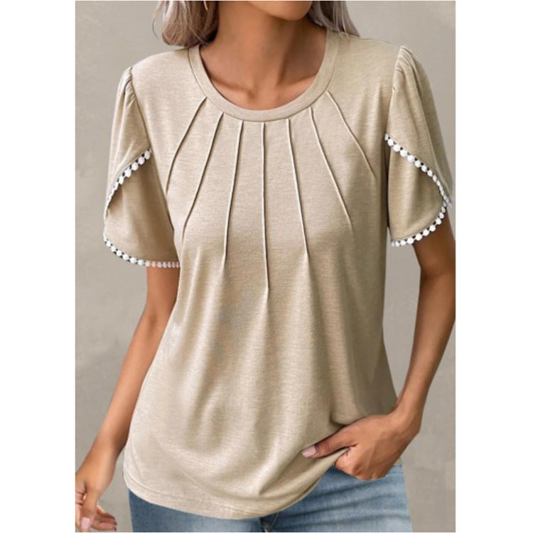 women's tulip sleeve tassel t-shirt, view 4 - MRSLM