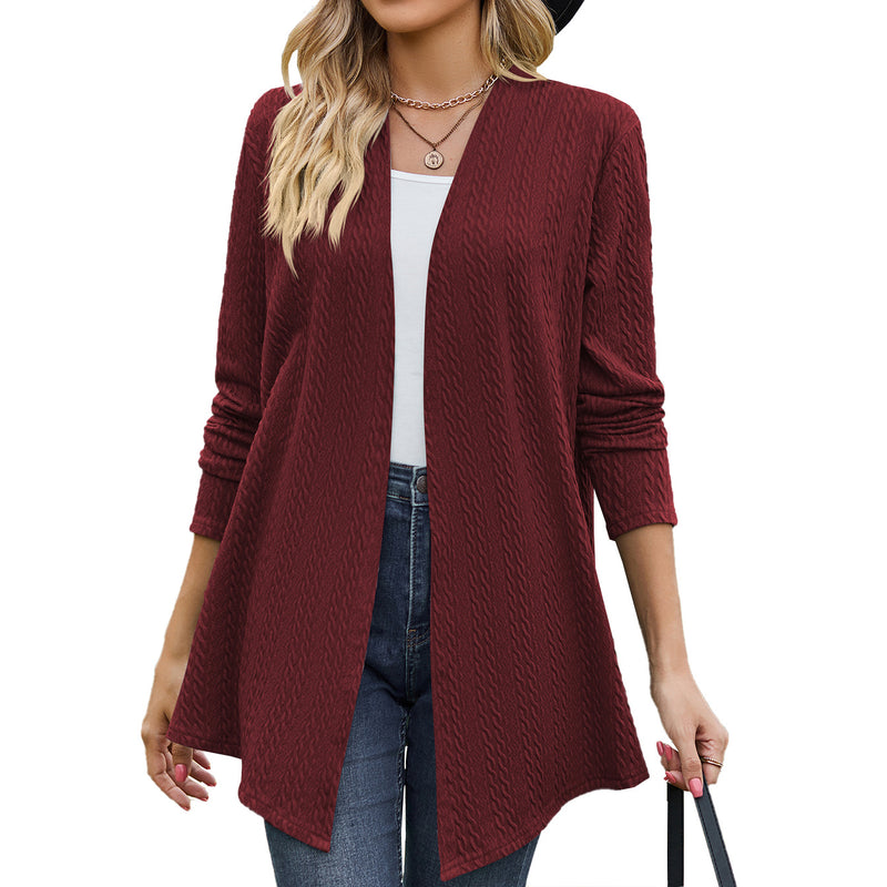 women's cotton twist knit long sleeve coat, view 5 - MRSLM