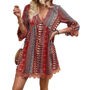 v-neck printed casual loose dress, view 5 - MRSLM