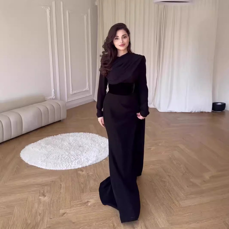 velvet long sleeve shawl dress black - MRSLM
