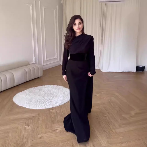 velvet long sleeve shawl dress black - MRSLM
