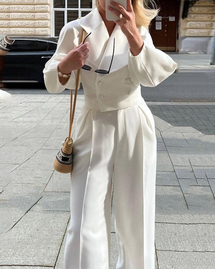 lantern sleeve large lapel coat and pants suit, view 5 - MRSLM