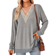 women's v-neck lace trim t-shirt, view 4 - MRSLM