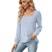 women's ribbed square collar long sleeve top, view 6 - MRSLM