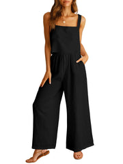 cotton linen camisole and wide leg pants set, view 4 - MRSLM