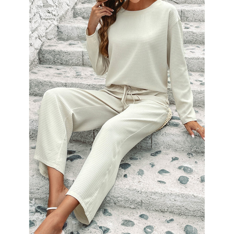 plaid long sleeve lace-up top and pants set, view 8 - MRSLM