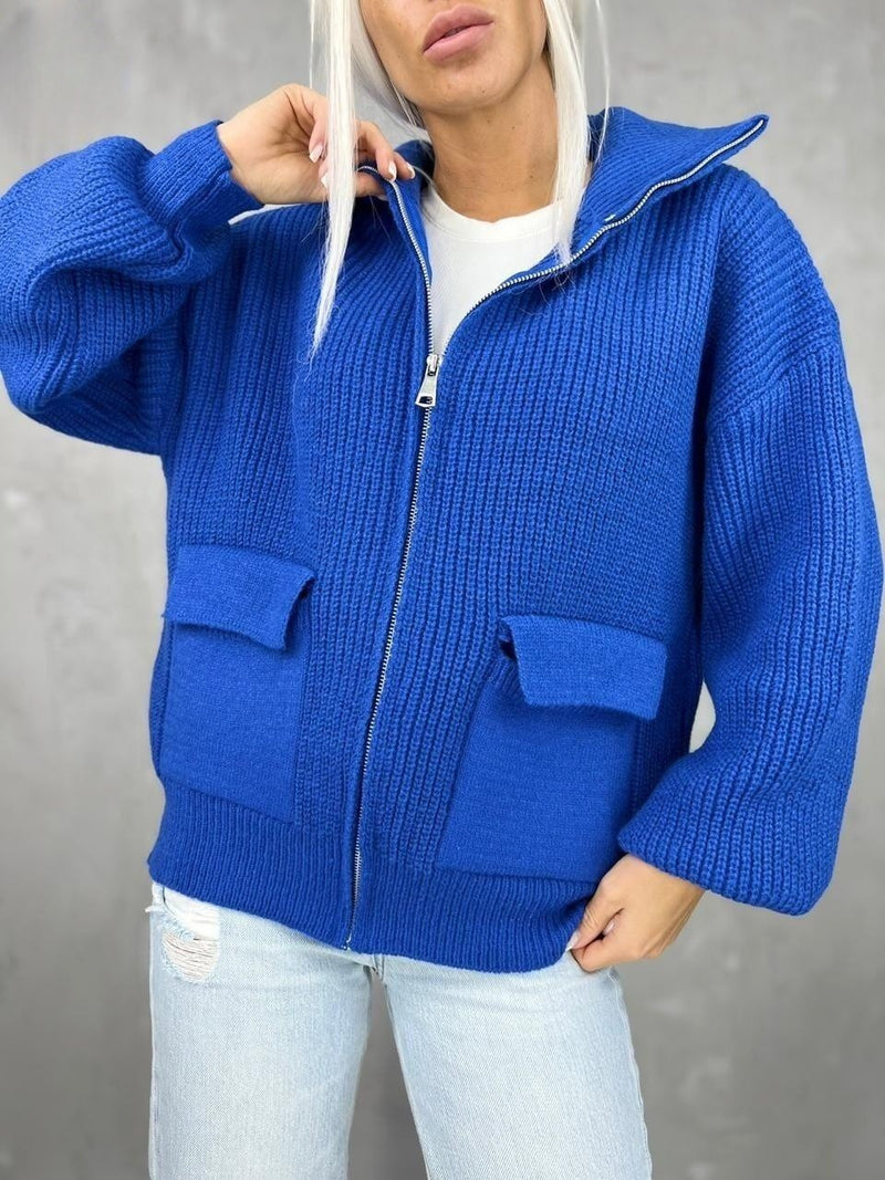 women's zipper knitted cardigan, view 4 - MRSLM