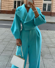 lantern sleeve large lapel coat and pants suit, view 2 - MRSLM